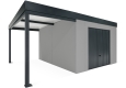 Garden house with Hormann garage door and 2m left carport in light grey